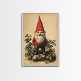 Painting of a Gnome Canvas Print - Framed Canvas - Minimalist Christmas Art - Boho Christmas Art - Rustic Christmas Art
