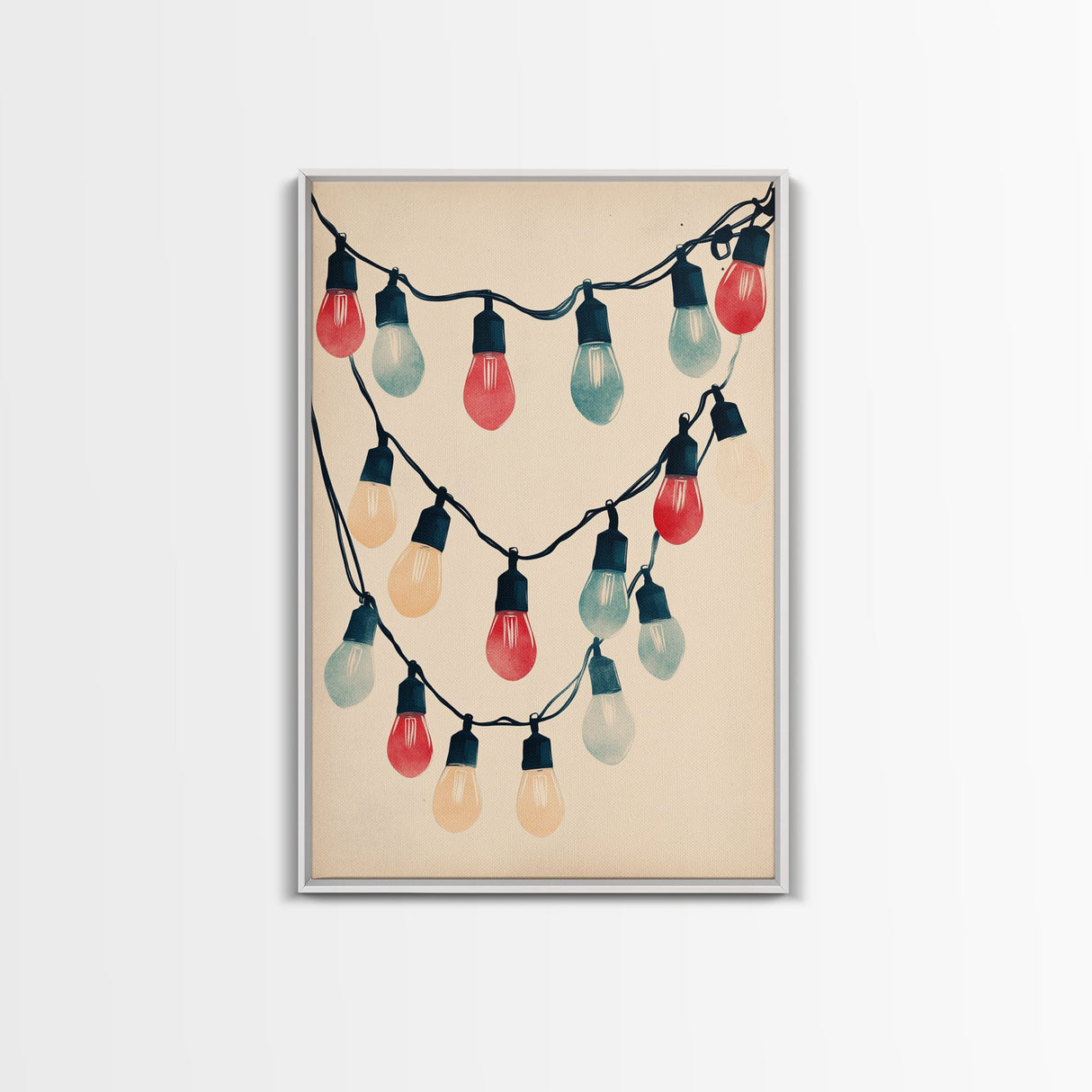 Sketch of Christmas Lights Canvas Print - Framed Canvas - Minimalist Christmas Art - Boho Christmas Art - Rustic Christmas Art