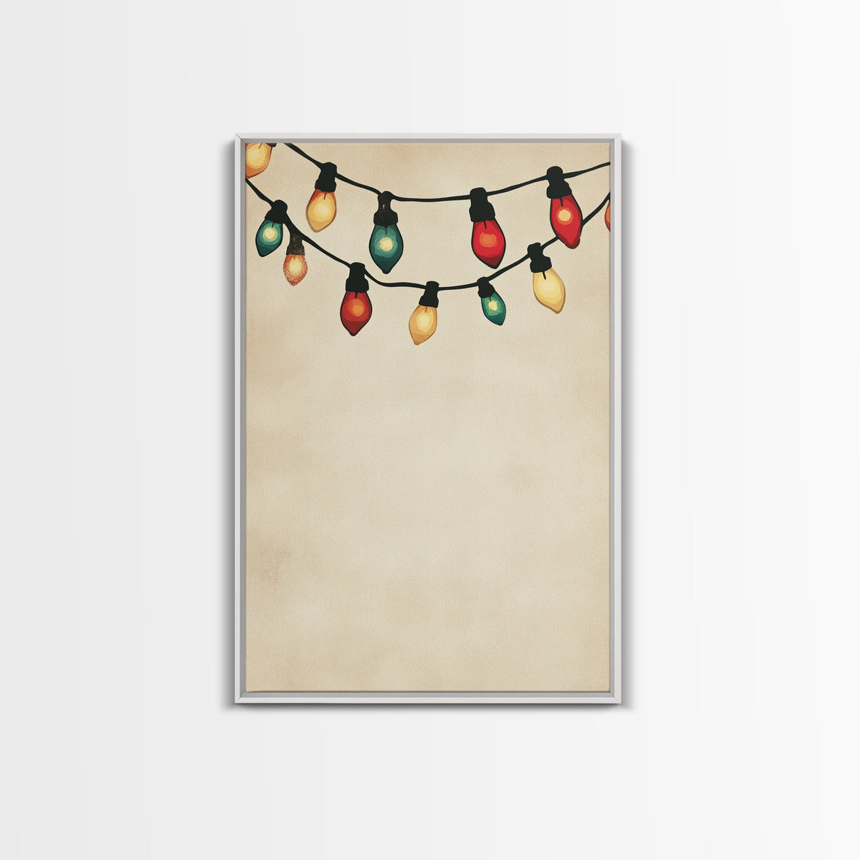 Drawing of Retro Christmas Lights Canvas Print - Framed Canvas - Minimalist Christmas Art - Boho Christmas Art - Rustic Christmas Art