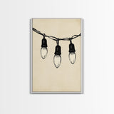 Black and White Sketch of Christmas Lights Canvas Print - Framed Canvas - Minimalist Christmas Art - Boho Christmas Art - Rustic Christmas Art