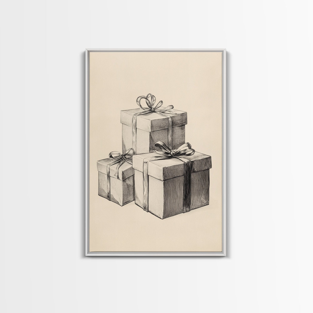 Sketch of Christmas Gifts Canvas Print - Framed Canvas - Minimalist Christmas Art - Boho Christmas Art - Rustic Christmas Art