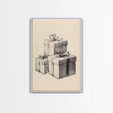 Sketch of Christmas Gifts Canvas Print - Framed Canvas - Minimalist Christmas Art - Boho Christmas Art - Rustic Christmas Art