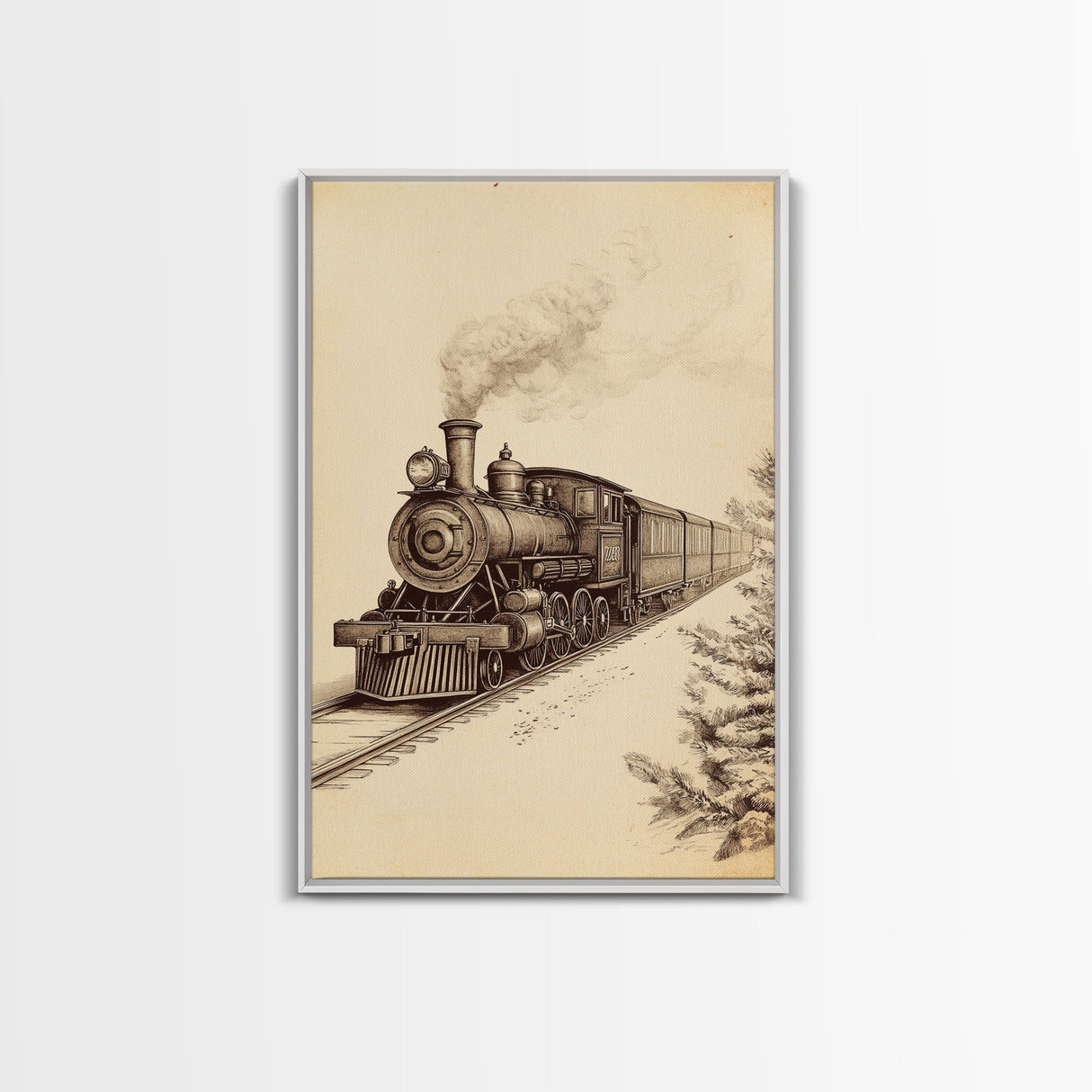 Boho Christmas Train Canvas Print - Framed Canvas - Minimalist Christmas Art - Boho Christmas Art - Rustic Christmas Art