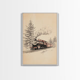 The Polar Express Train Canvas Print - Framed Canvas - Minimalist Christmas Art - Boho Christmas Art - Rustic Christmas Art