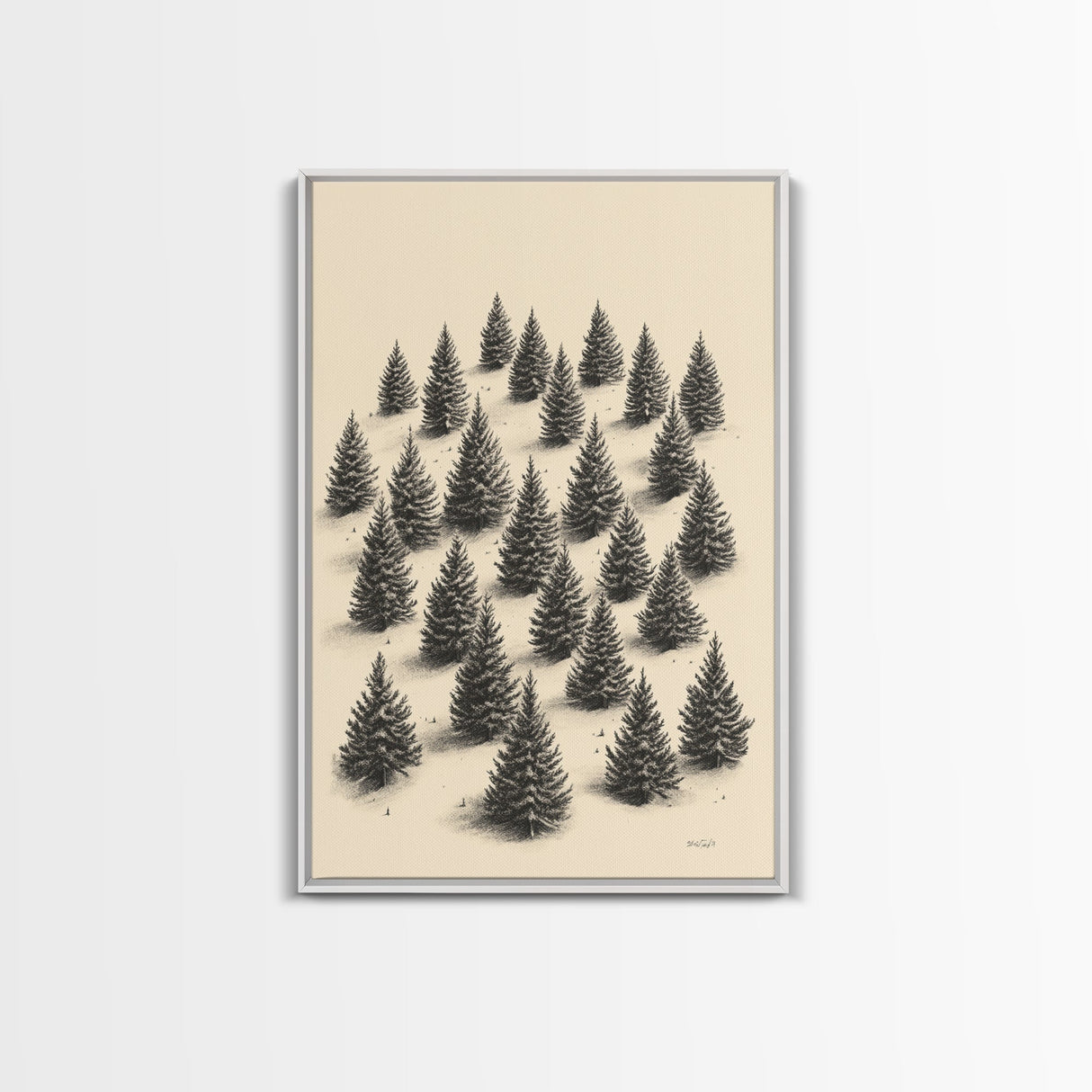 Sketch of a Christmas Tree Farm Canvas Print - Framed Canvas - Minimalist Christmas Art - Boho Christmas Art - Rustic Christmas Art