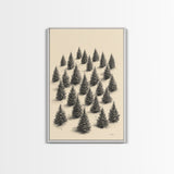 Sketch of a Christmas Tree Farm Canvas Print - Framed Canvas - Minimalist Christmas Art - Boho Christmas Art - Rustic Christmas Art