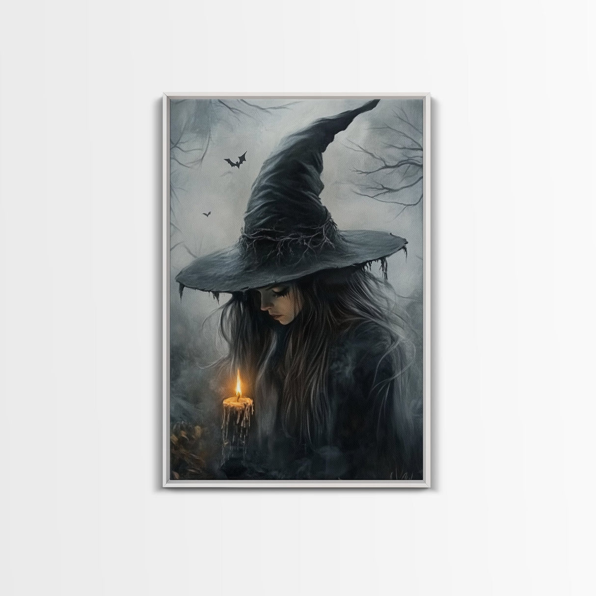 Gothic Oil Painting Print of a Witch Holding a Candle, Gothic Dark Academia Wall Art, Halloween Decor, Goth Gift Idea