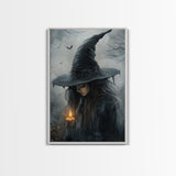 Gothic Oil Painting Print of a Witch Holding a Candle, Gothic Dark Academia Wall Art, Halloween Decor, Goth Gift Idea
