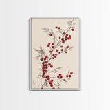 Holly Berries Canvas Print - Framed Canvas - Minimalist Christmas Art - Boho Christmas Art - Rustic Christmas Art