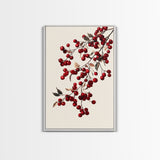Vintage Holly Berries Canvas Print - Framed Canvas - Minimalist Christmas Art - Boho Christmas Art - Rustic Christmas Art