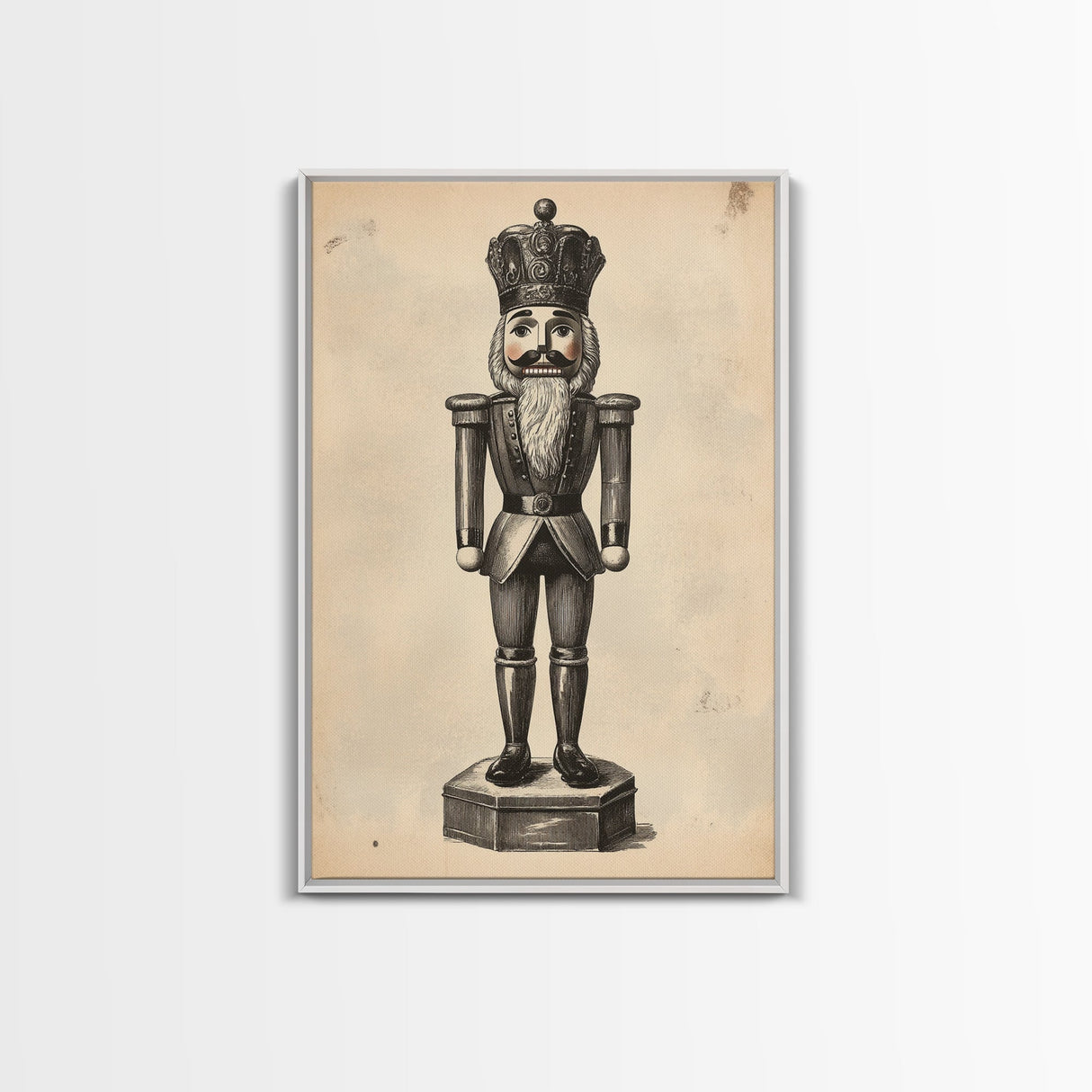 Retro Nutcracker Canvas Print - Framed Canvas - Minimalist Christmas Art - Boho Christmas Art - Rustic Christmas Art