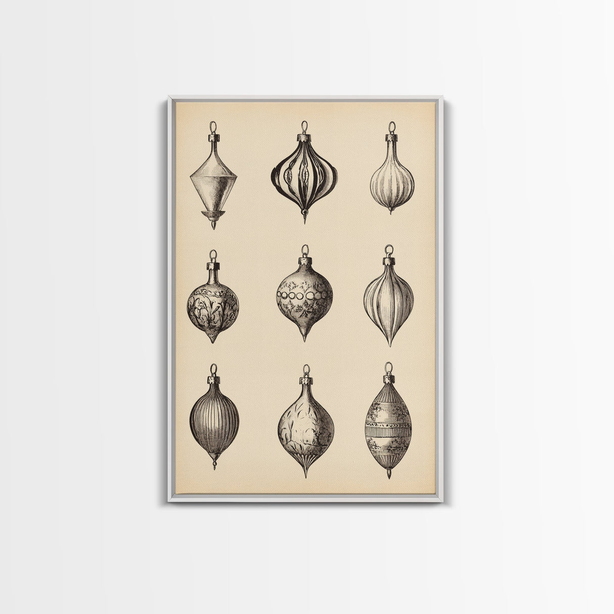 Retro Christmas Ornaments Canvas Print - Framed Canvas - Minimalist Christmas Art - Boho Christmas Art - Rustic Christmas Art