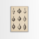 Retro Christmas Ornaments Canvas Print - Framed Canvas - Minimalist Christmas Art - Boho Christmas Art - Rustic Christmas Art