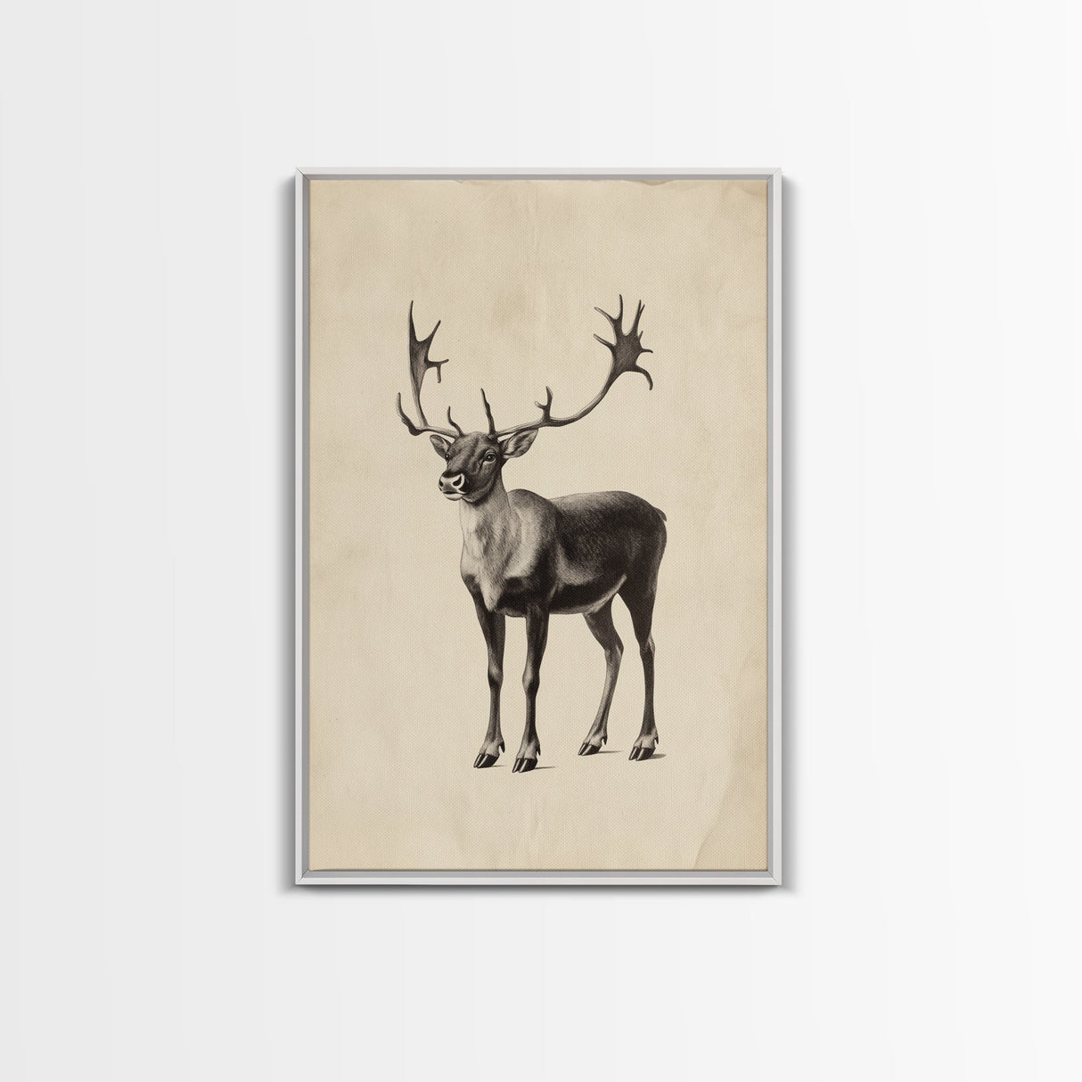 Reindeer Canvas Print - Framed Canvas - Minimalist Christmas Art - Boho Christmas Art - Rustic Christmas Art