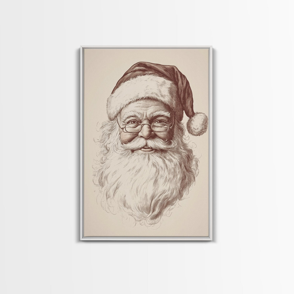 Santa Portrait Canvas Print - Framed Canvas - Minimalist Christmas Art - Boho Christmas Art - Rustic Christmas Art