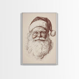 Santa Portrait Canvas Print - Framed Canvas - Minimalist Christmas Art - Boho Christmas Art - Rustic Christmas Art