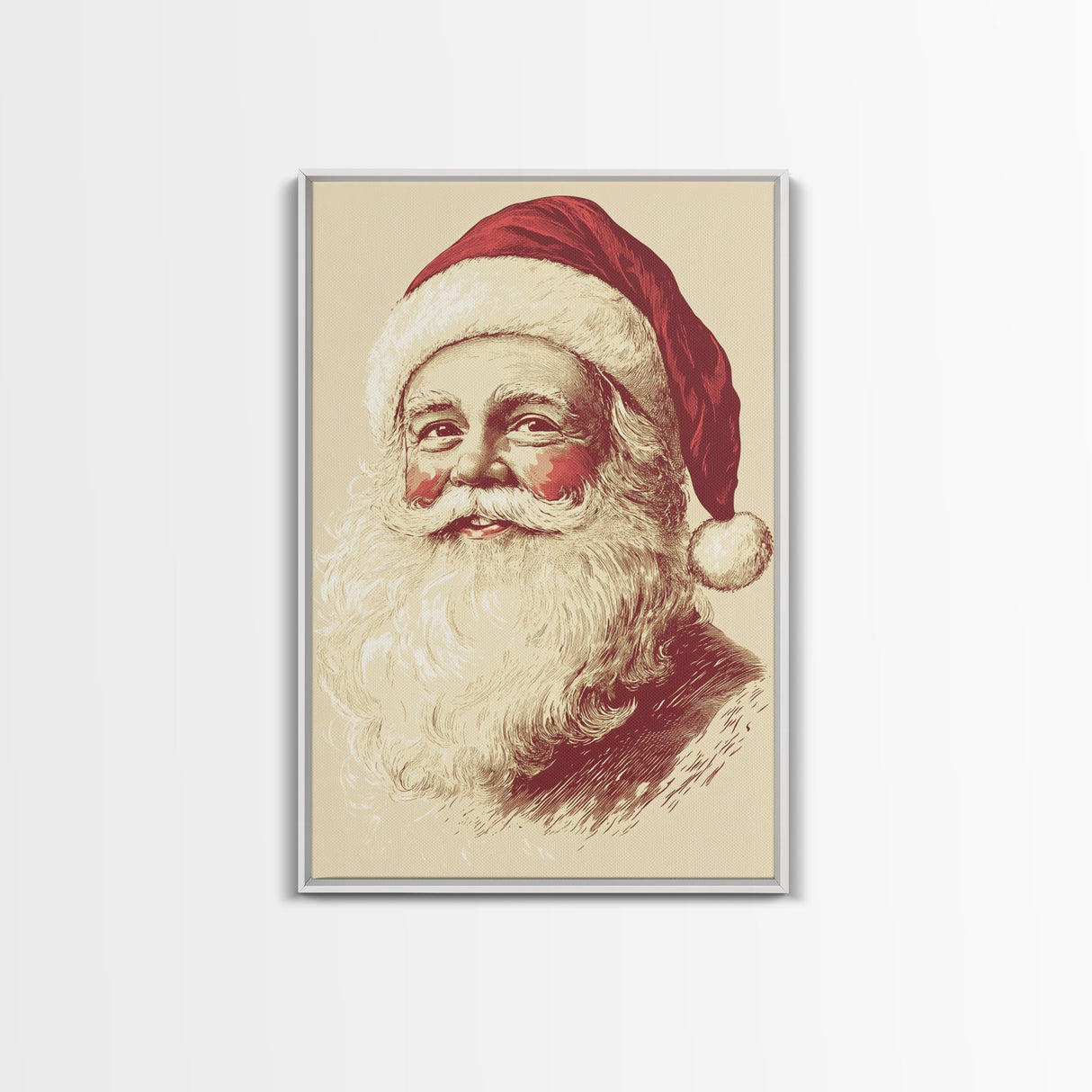 Sainta Clause Painting Canvas Print - Framed Canvas - Minimalist Christmas Art - Boho Christmas Art - Rustic Christmas Art
