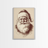 Vintage Santa Painting Canvas Print - Framed Canvas - Minimalist Christmas Art - Boho Christmas Art - Rustic Christmas Art