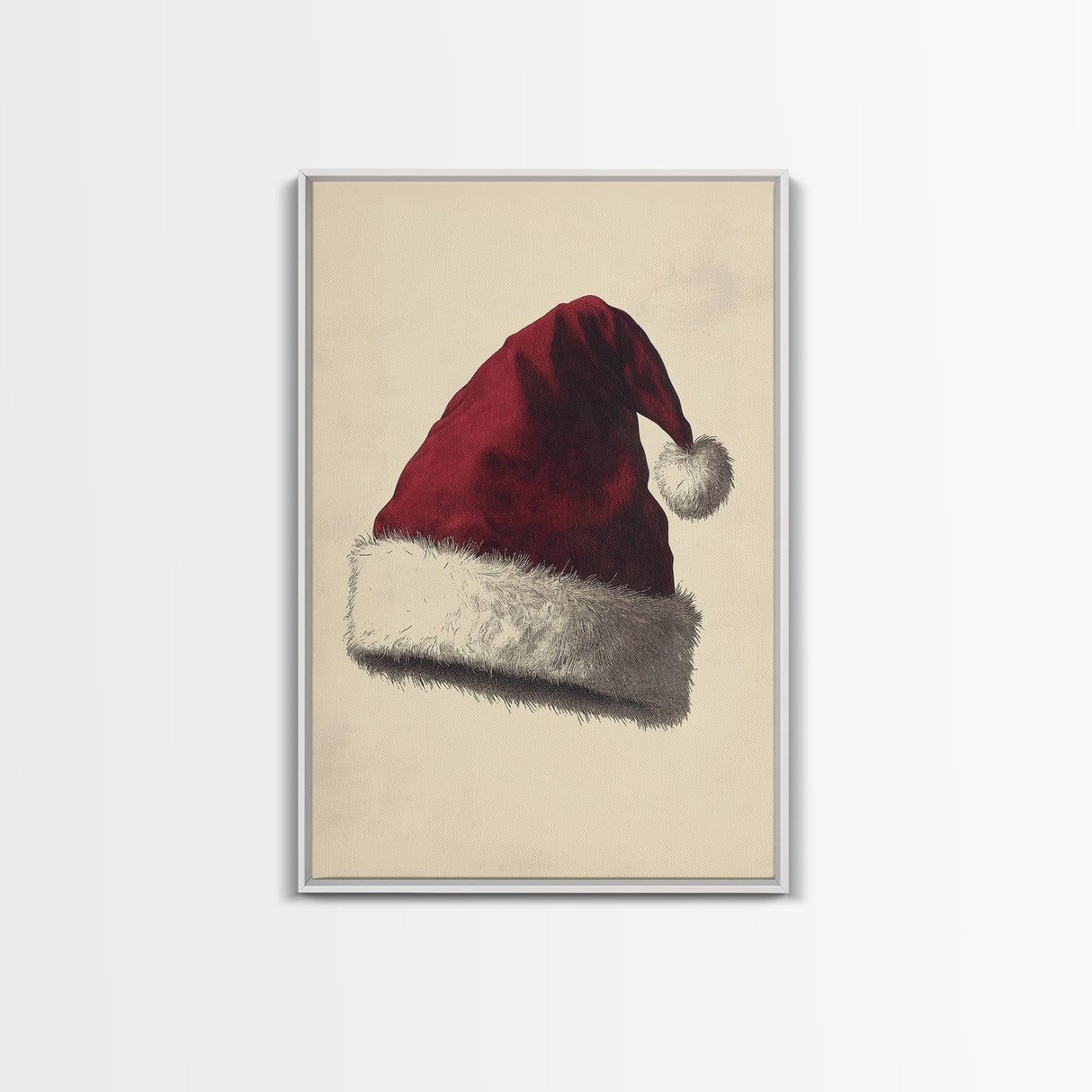 Santa's Hat Canvas Print - Framed Canvas - Minimalist Christmas Art - Boho Christmas Art - Rustic Christmas Art