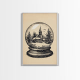 Retro Christmas Snowglobe Canvas Print - Framed Canvas - Minimalist Christmas Art - Boho Christmas Art - Rustic Christmas Art