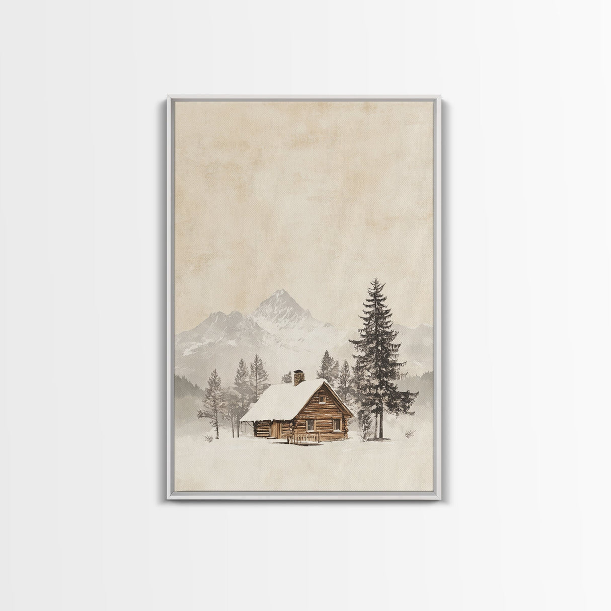 Winter Cabin Canvas Print - Framed Canvas - Minimalist Christmas Art - Boho Christmas Art - Rustic Christmas Art - Winter Decor - Cabin Decor