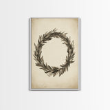 Vintage Wreath Canvas Print - Framed Canvas - Minimalist Christmas Art - Boho Christmas Art - Rustic Christmas Art
