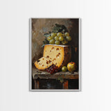 Vintage Still Life of Cheese Canvas Print, Retro Kitchen Wall Art, Cheese Painting, Dining Room Wall Art