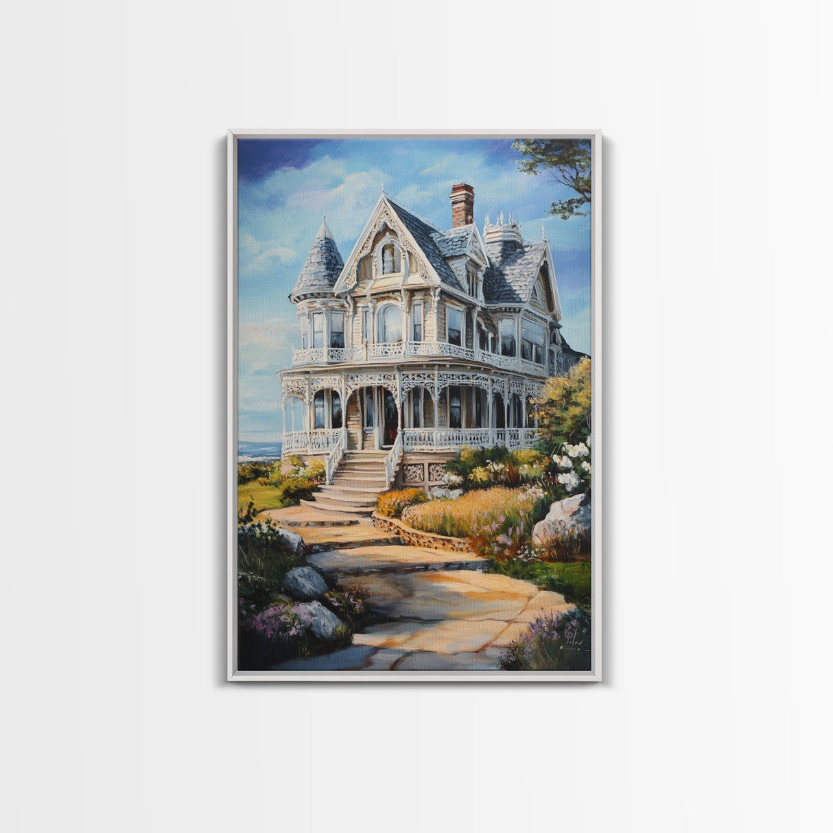 Cape Code Style House Painting Print, Nautical Decor, Maine Oil Painting, Beach House Wall Art