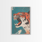 Tiger Roar Wabi Sabi Canvas Print, Wood Framed Wall Art, Japanese Style Art, Japanese Inspired Home Decor, Tiger Painting