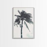 Palm Tree In The Wind, Framed Canvas Print, Wabi Sabi Watercolor Painting of a Palm Tree, Statement Piece Art