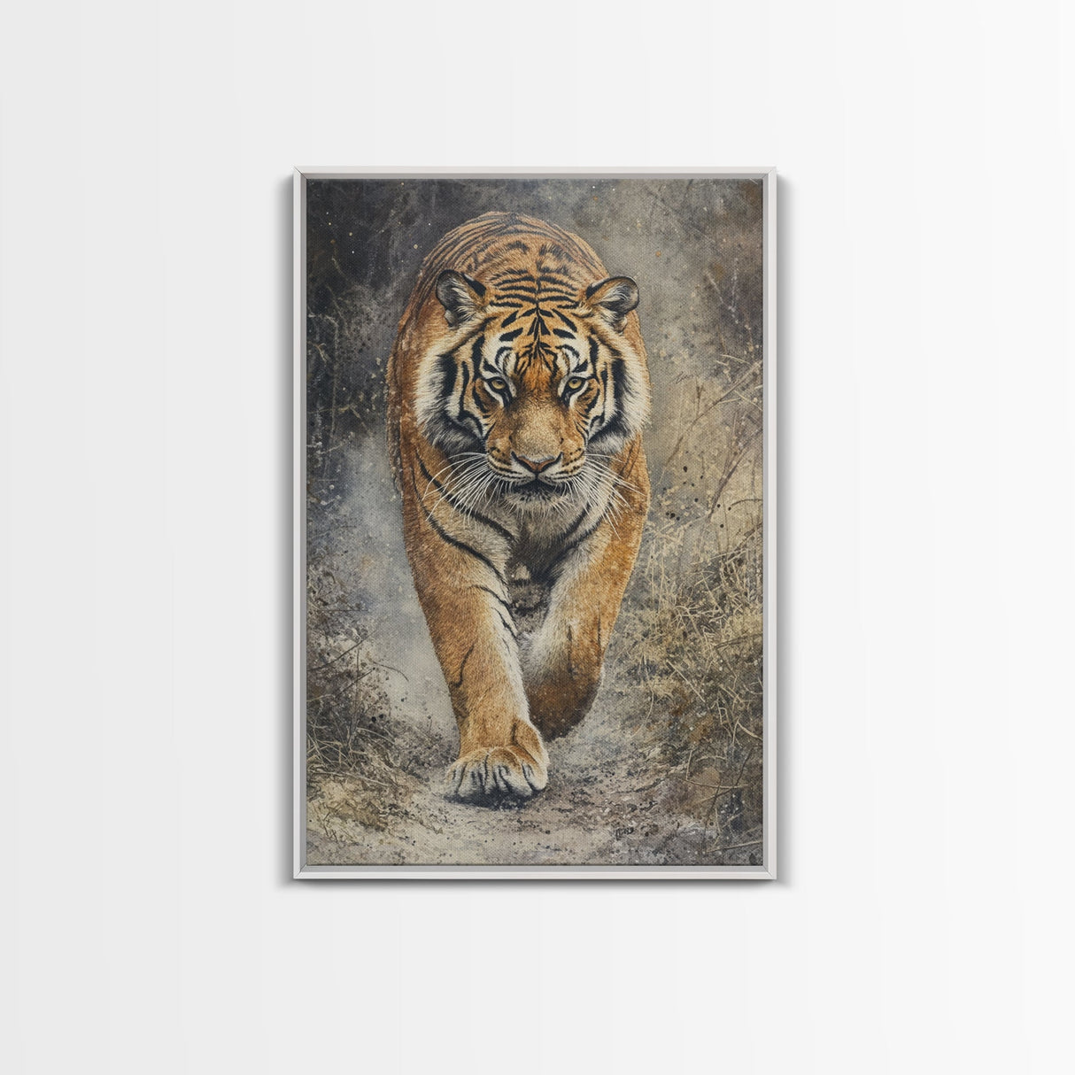 Tiger On The Hunt Framed Canvas Print, Framed Wall Art, Statement Piece, Gift For Him, Father's Day Gift, Tiger Oil Painting