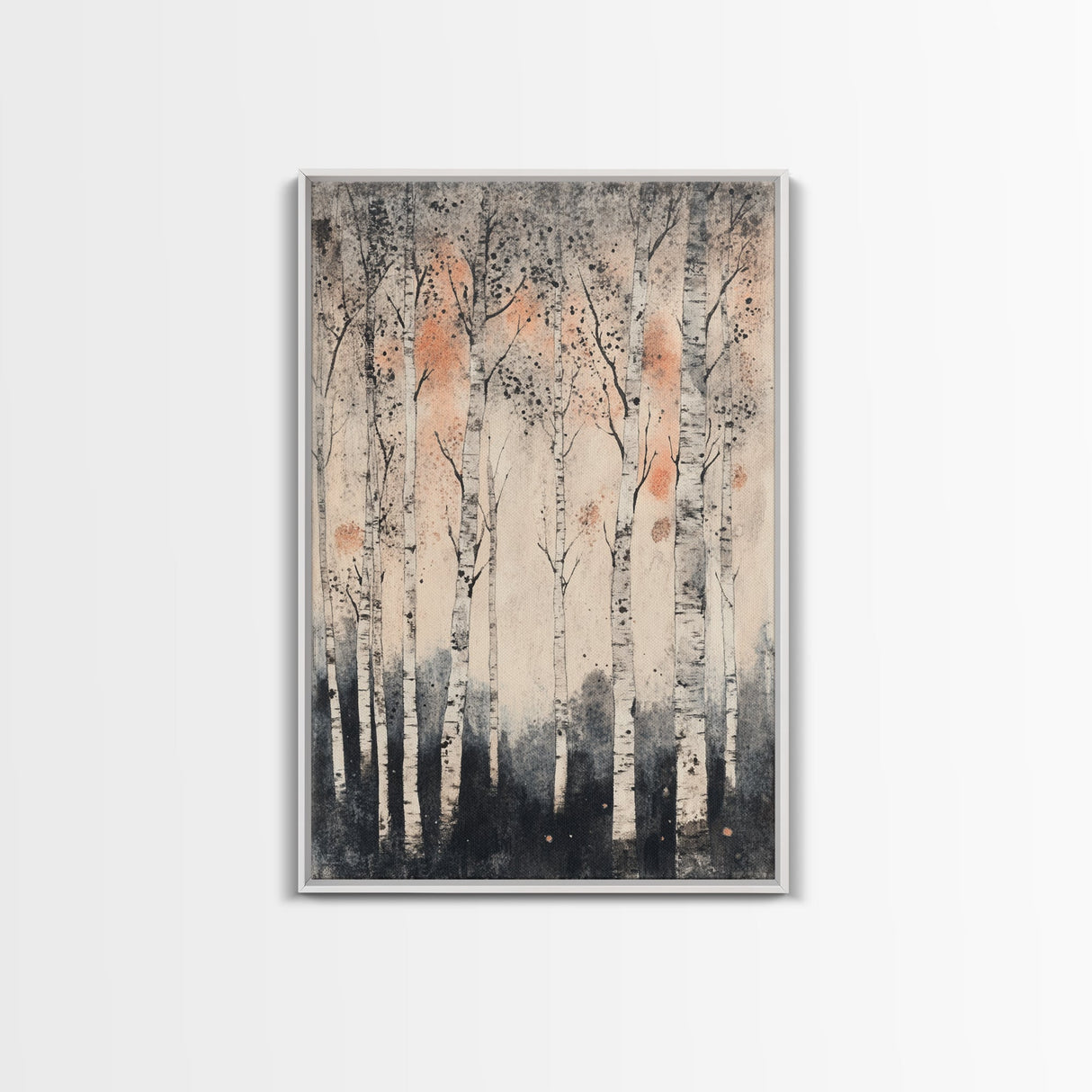 Framed Canvas Print Wall Art Print White Birch Tree Forest Landscape Art Print Minimalist Nature Wall Art Living Room Decor Birch Painting