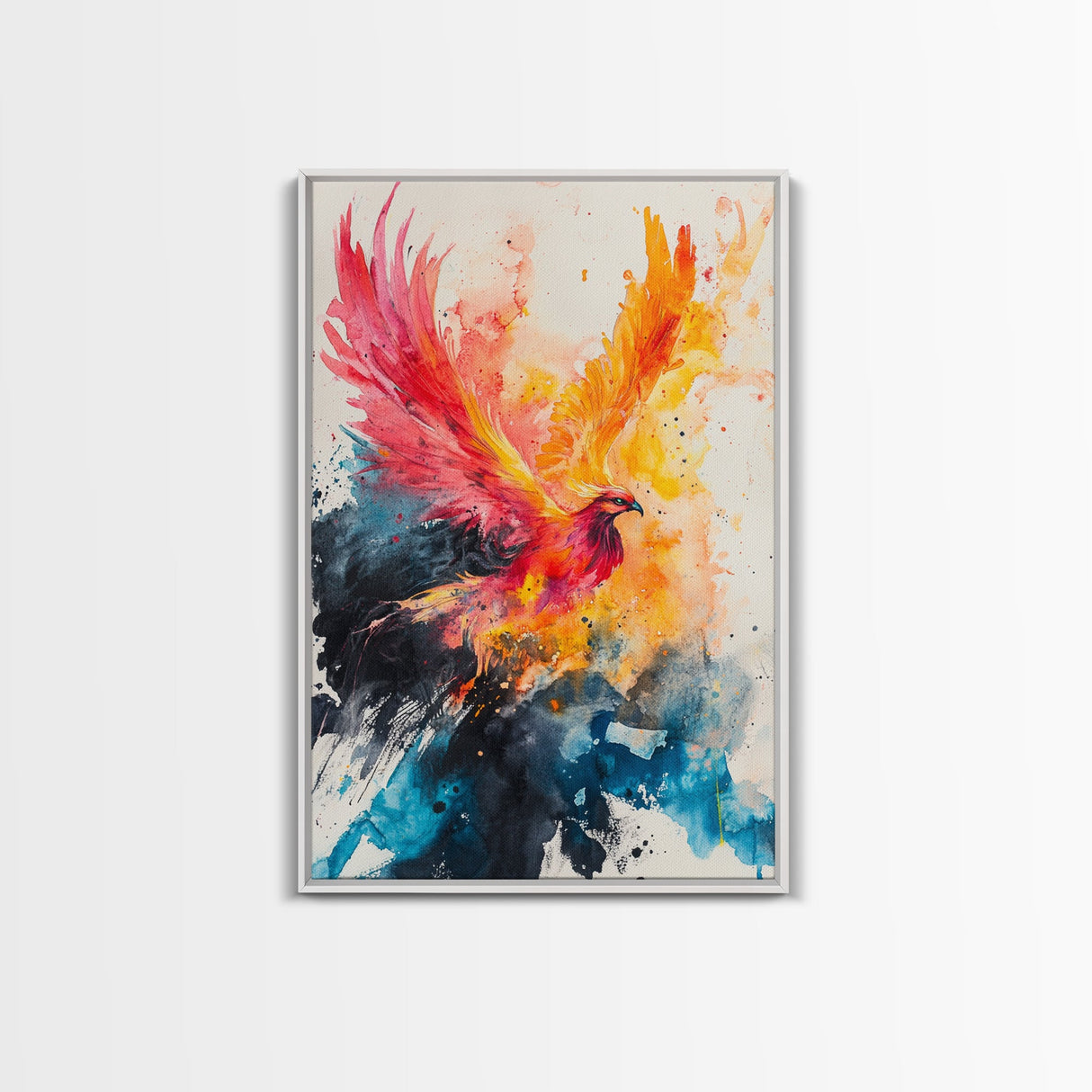 Watercolor Painting Print of a Phoenix In Flames, Retribution, Framed Canvas Print, The Phoenix, Framed Wall Art, Original Painting Phoenix
