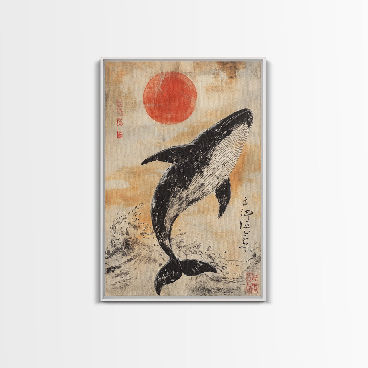 Wabi Sabi Whale Painting Print, Canvas Print, Ready To Hang Wall Art Whale Painting, Nautical Decor, Japanese Style Decor / Wall Art
