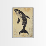 Large Minimalist Whale Wall Art Canvas Print, Animal Acrylic Style painting Framed Modern Wall Art FOr Living Room, Bedroom Decor