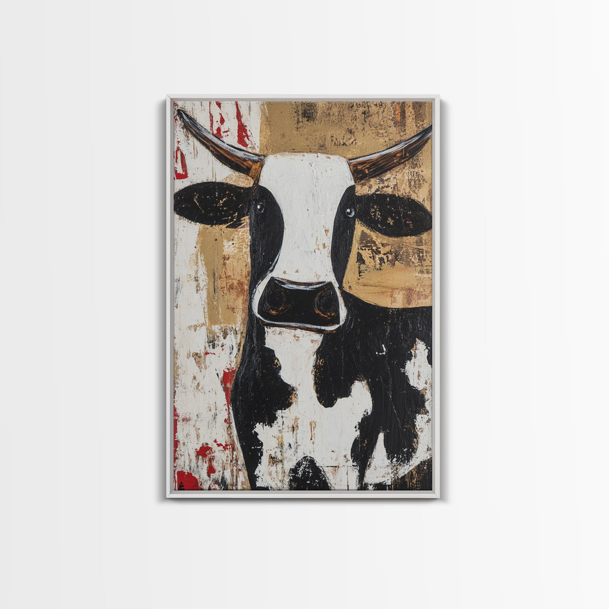 Moo Cow Wall Art, Wabi Sabi Canvas Print, Japanese Style Decor, Minimalist Cow Wall Art, Farmhouse Decor