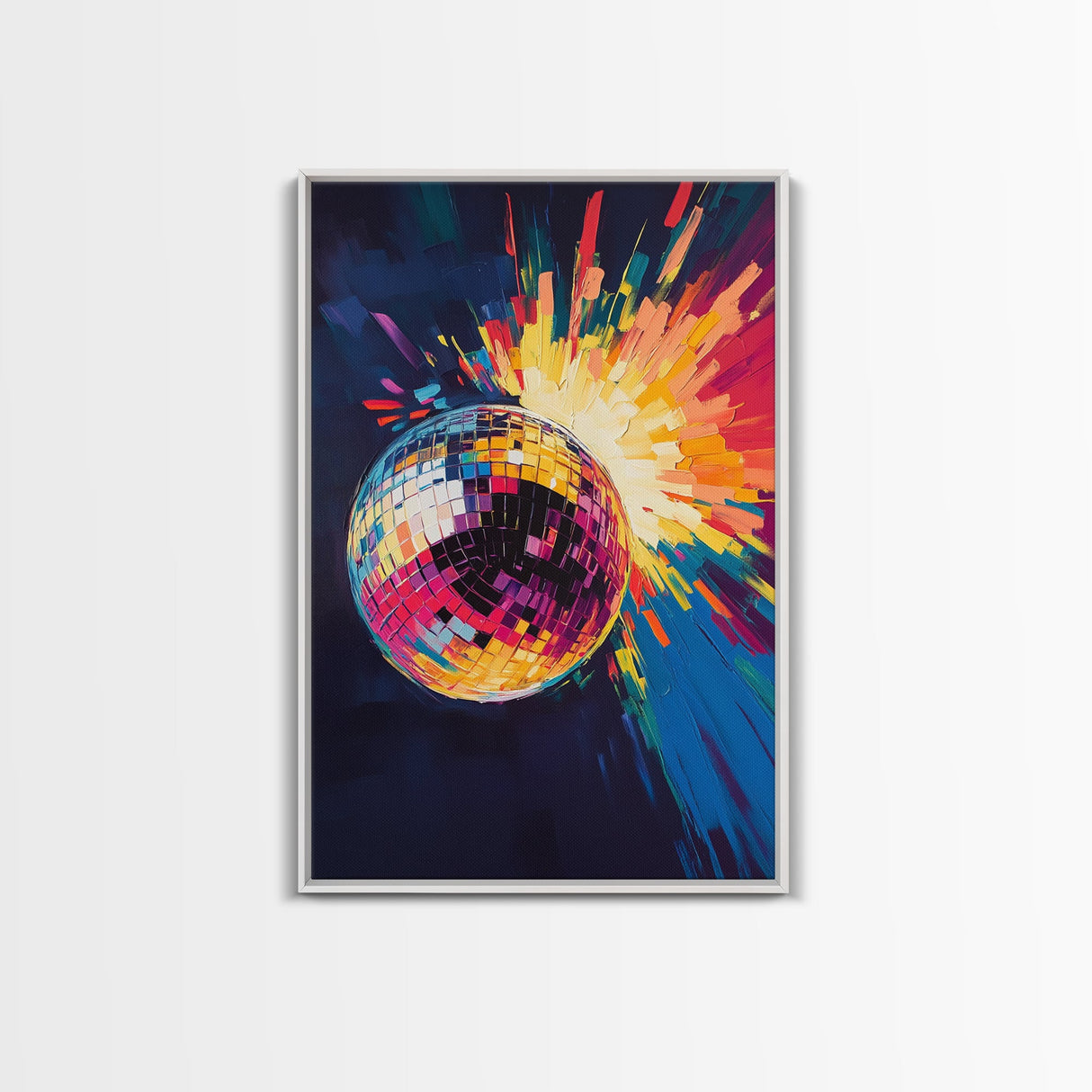 Trendy Disco Ball Poster Canvas Print, Wood Framed Canvas Print, Mirrorball Painting, Disco Ball Wall Art, Disco Decor, Dance Studio Decor