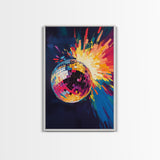 Trendy Disco Ball Poster Canvas Print, Wood Framed Canvas Print, Mirrorball Painting, Disco Ball Wall Art, Disco Decor, Dance Studio Decor