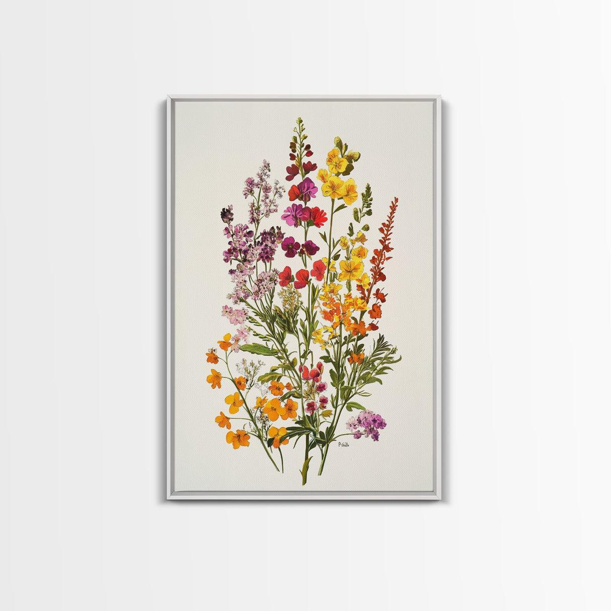 Retro Still Life Of Wild Flowers, Framed Canvas Print, Windflower Painting, Floral Print, Botanical Wall Art, Garden Decor, Wabi Sabi Wall Art