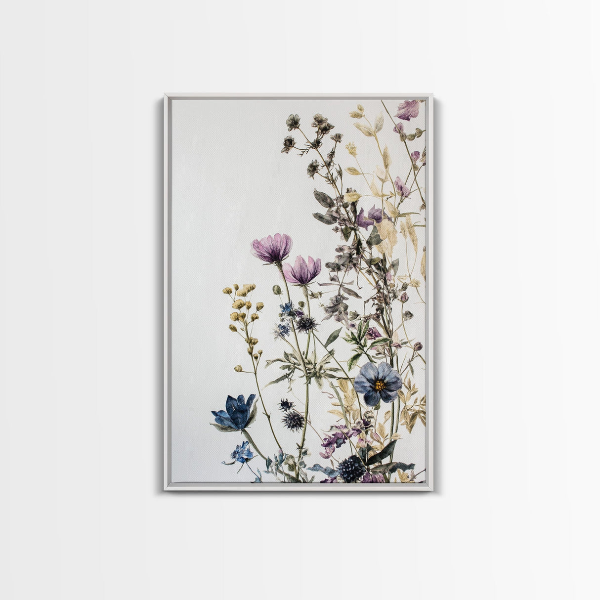 Retro Floral Decor Framed Canvas Print Modern Farmhouse Minimalist Wildflowers Painting Botanical Wall Art