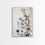 Retro Floral Decor Framed Canvas Print Modern Farmhouse Minimalist Wildflowers Painting Botanical Wall Art