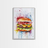 Hamburger Oil Painting Canvas Print Kitchen Wall Art Food Decor, Dining Room Burger Wall Decor, Restaurant Decor, Food Review Kitchen Art