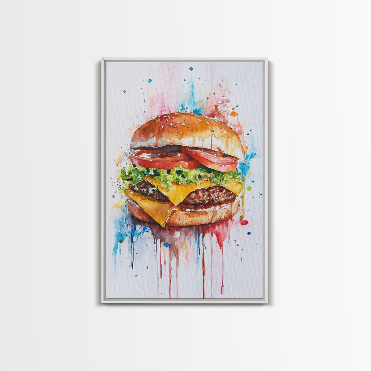 Hamburger Painting Print, Kitchen Decor, Restaurant Decor, Dining Room Art, Restaurant Wall Art, Diner Wall Art, Restaurant Owner Gift Idea