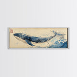Japanese Style Wabi Sabi Painting Canvas Print of a Whale | Nautical Decor | Animal Print | Ocean Art | Whale Wall Art | Whale Decor