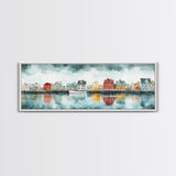 Panoramic Painting Print of Nantucket, Framed Canvas Print, Nantucket Painting, nautical seascape landscape painting, Nautical Decor