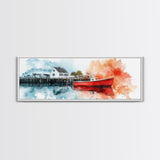 Panoramic Nautical Seacape Painting, Framed Canvas Print - Nantucket Wall Art - Beach House Art - Painting of Nantucket