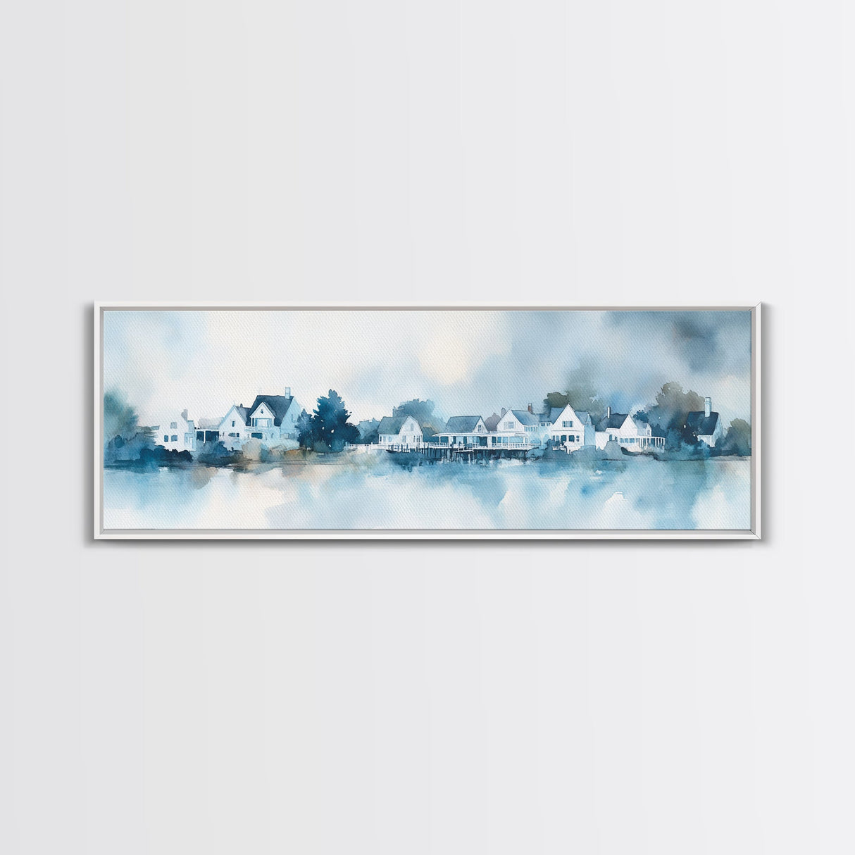 Horizontal Painting Print of Nantucket, Framed Canvas, Nautical Decor, Seascape landscape painting, Panoramic Nantucket Wall Art