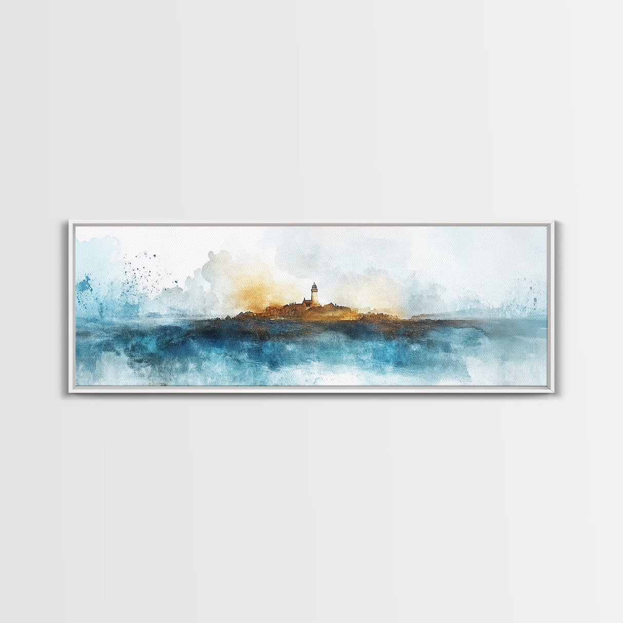 Horizontal Painting Print of Nantucket, Framed Canvas, Nautical Wall Art, Seascape landscape painting, Panoramic Nantucket Wall Art
