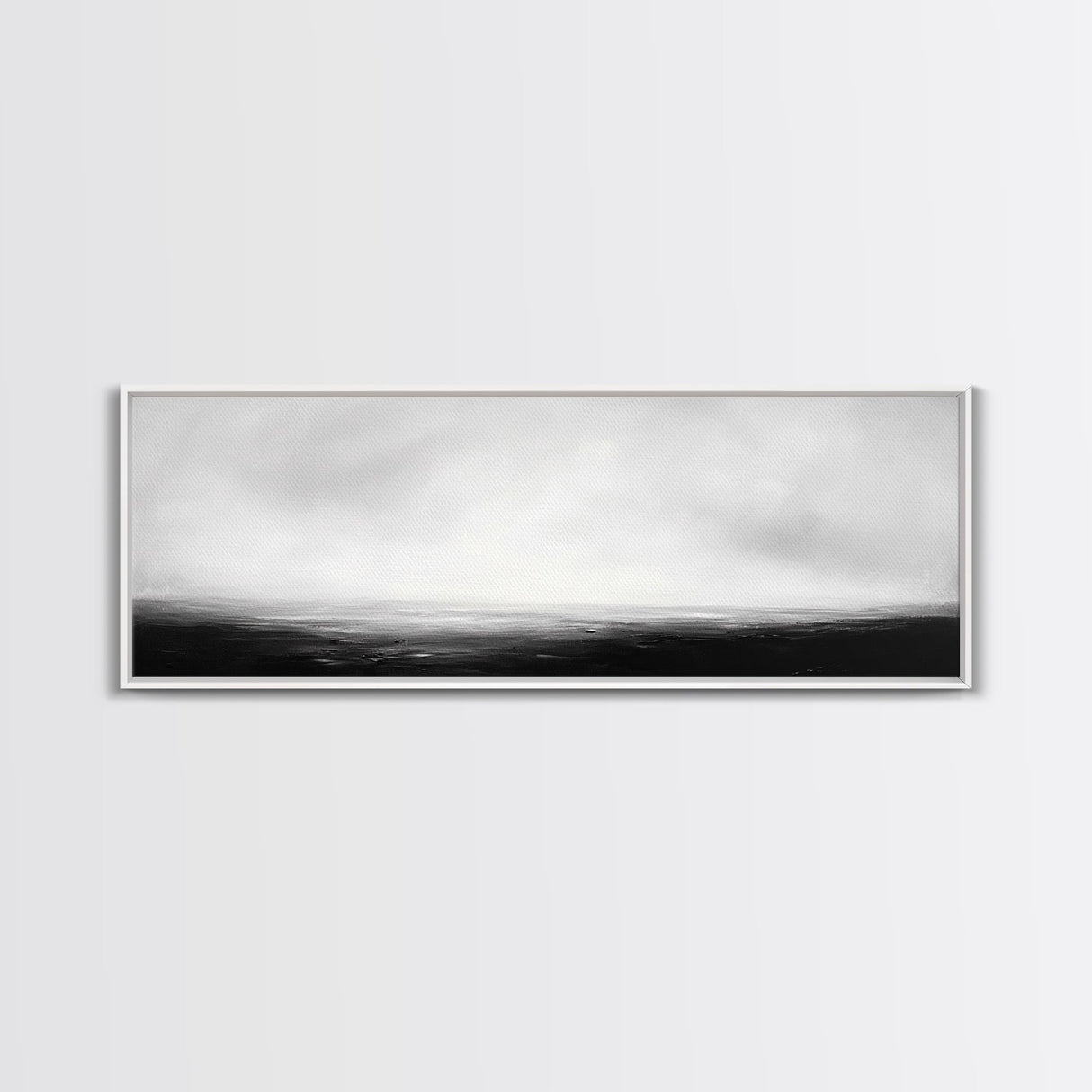 The Sea is Calm Panoramic Canvas Print, Seascape Painting, Black and White Nautical Art, Moody Decor, Muted Art, Subdued Art