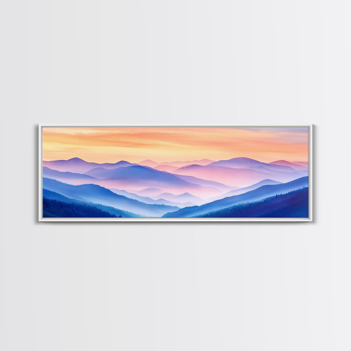 Smoky Mountain Landscape Canvas Print, Blue Ridge Mountains Painting, Panoramic Wall Art, Mountain Cabin Wall Art Home Decor